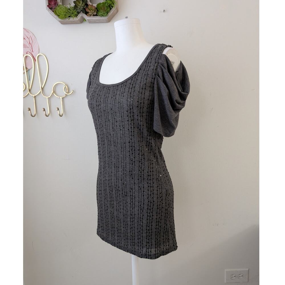 ZOA y2k sequined tunic top cold shoulder drape sleeve